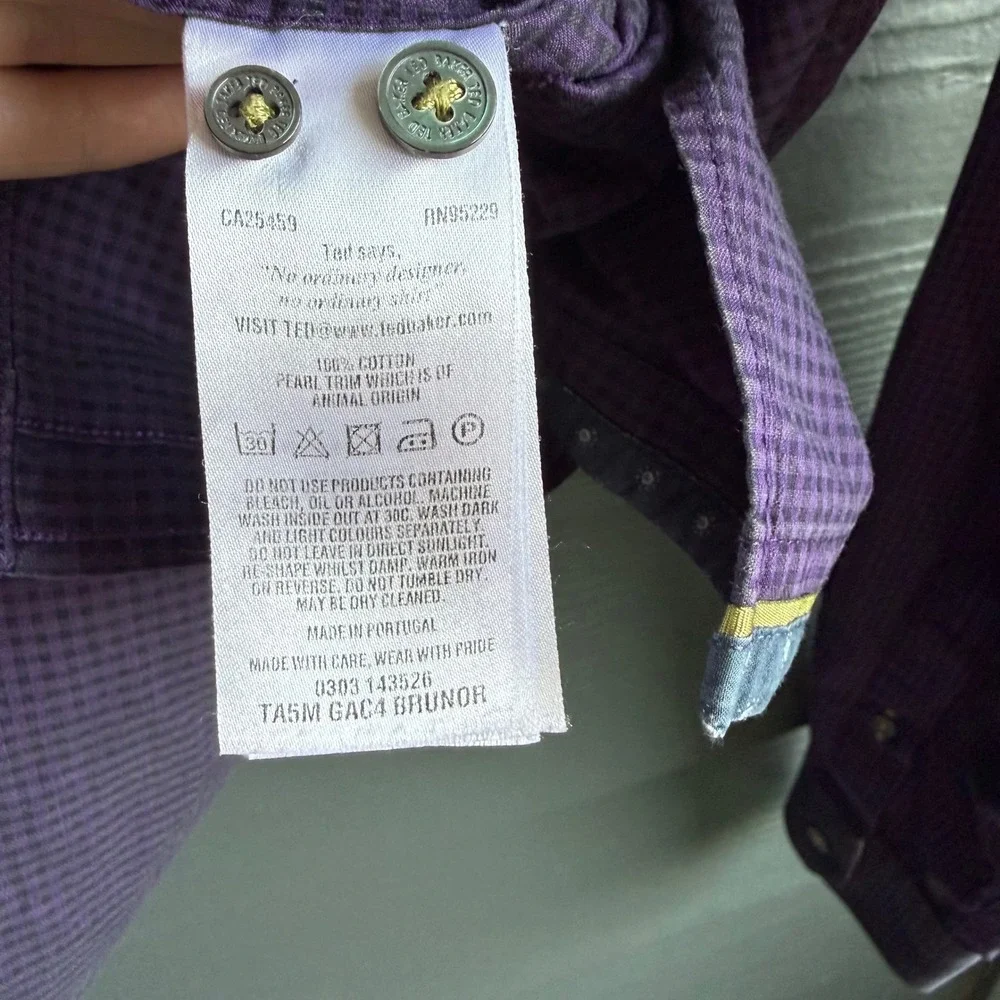 Ted Baker London Purple Check Dress Shirt 100% Cotton Button Front Size 4